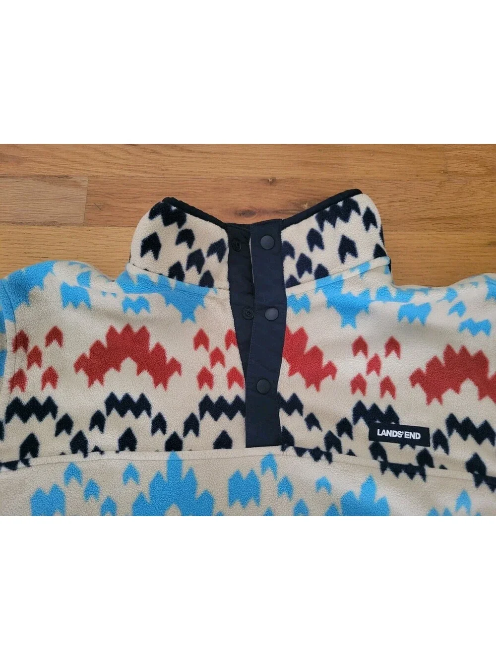 Lands End Heritage Men's Large 42/44 Fleece Jacket 1/4 Snap Neck Aztec Pullover